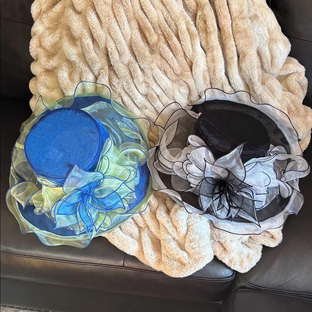 Elegant Women's Organza Trim Dress Hat - Blue & Lime